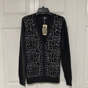 NWT Gryphon Black and Gray Animal Print Cardigan